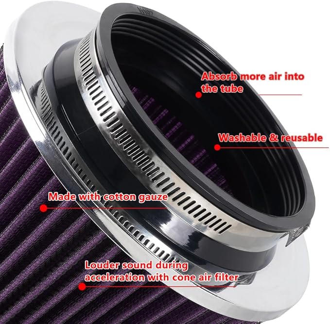 4-Inch Cold Air Intake Filter - Washable, High Performance, 3" or 3-1/2" or 4" Clamp-On Replacement Air Filter Purple