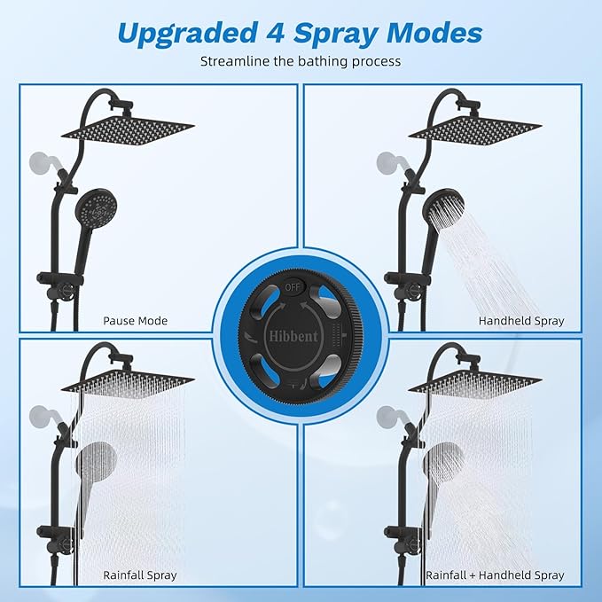 Hibbent Upgraded All Metal 10"Rainfall Showerhead Combo, High Pressure Shower Head with 10-Spray Mode Handheld, Innovative 4-way Diverter with Pause Mode, 71'' Hose and Holder, Oil Rubbed Bronze