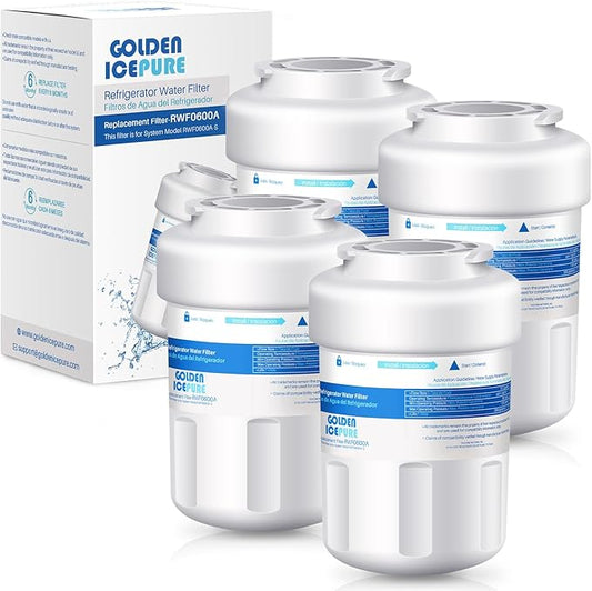 GOLDEN ICEPURE RWF0600A Refrigerator Water Filter Replacement for GE SmartWater MWFA, GWF, GWFA, FMG-1, WFC1201, GSE25GSHECSS, PC75009, 197D6321P006, Kenmore 9991, PC83879, 4PACK
