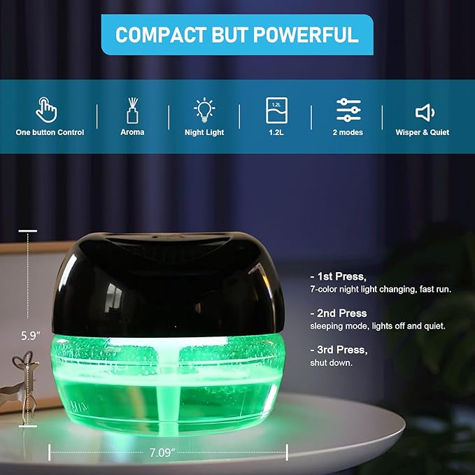 Purifier Air Washer, Air Fresher Aroma Diffuser for Home, Office, Air Purifier with Night Light (Black)