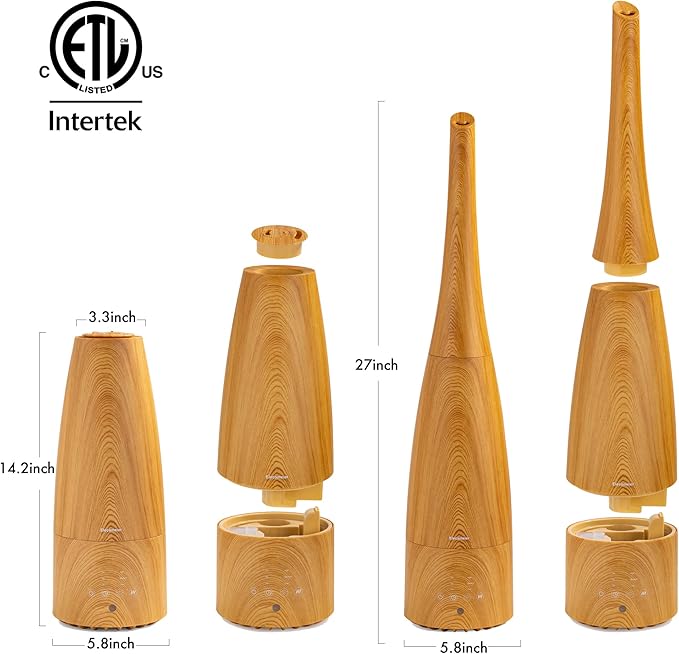 Cool Mist Humidifier,Elecameier Warm and Cool Mist Humidifier for Home/Bedroom with Remote Control Smart Air Humidifier for Desk/Office/Baby Bedroom 25dB Whisper Quiet with Auto Shut off light wood