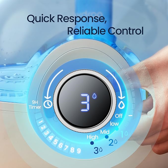 raydrop 2.2L Humidifiers for Bedroom, Cool Mist Humidifiers with Timer, Digital Knob, 26dB Quiet Small Humidifier for Baby, Nursery and Plants with Night Light, 30 Hours Runtime, Easy to Fill & Clean
