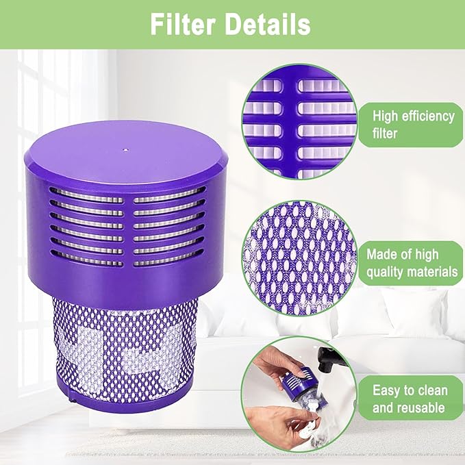 2 Pack V10 Filters Replacement for Dyson Cyclone V10 Absolute, Cyclone V10 Animal, Cyclone V10 Motorhead, Cyclone V10 Total Clean, SV12, Replaces Part # 969082-01