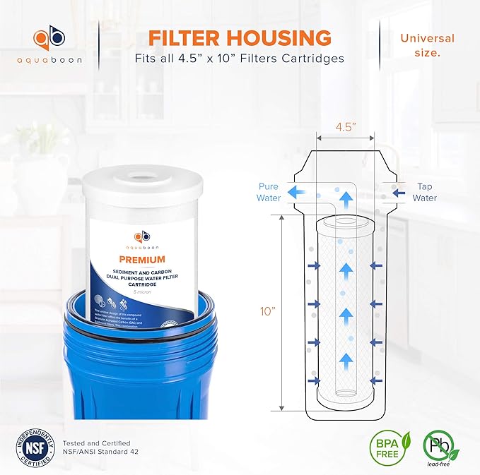 Aquaboon 5 Micron 10 x 4.5 Whole House Water Filter Replacement Cartridge, Superior High-Capacity Whole House Carbon And Sediment Water Filter Compatible With FXHTC, GXWH35F, WHKF-GD25BB (2 Pack)