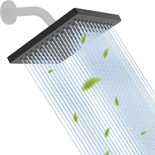 Hibbent Thickness Metal Rain Shower Head, 8 Inch High Pressure Rainfall Shower Head, Square Bathroom Waterfall Shower Heads, High Flow Fixed Showerheads with Adjustable Brass Ball Joint, Matte Black