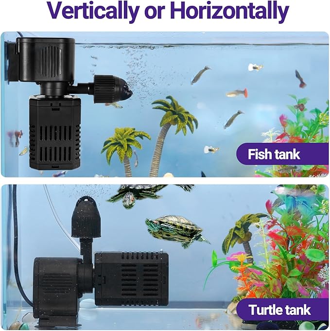 OiiBO 11W Aquarium Internal Filter, 317 GPH Fish Tank With Adjustable Aeration System, 360 Wave-Maker Submersible for 10-50 Gallon Tank - Black