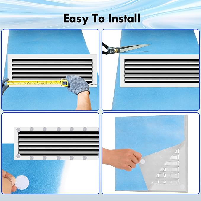 2PCS 12 x 120" Air Vent Filters, Cut-to-Size MERV 8 Filter Material, Triple Layer HVAC Furnace Vent Filters for Home, Floor, Ceiling, Grilles - Includes 48PCS Adhesive Hook Tape.