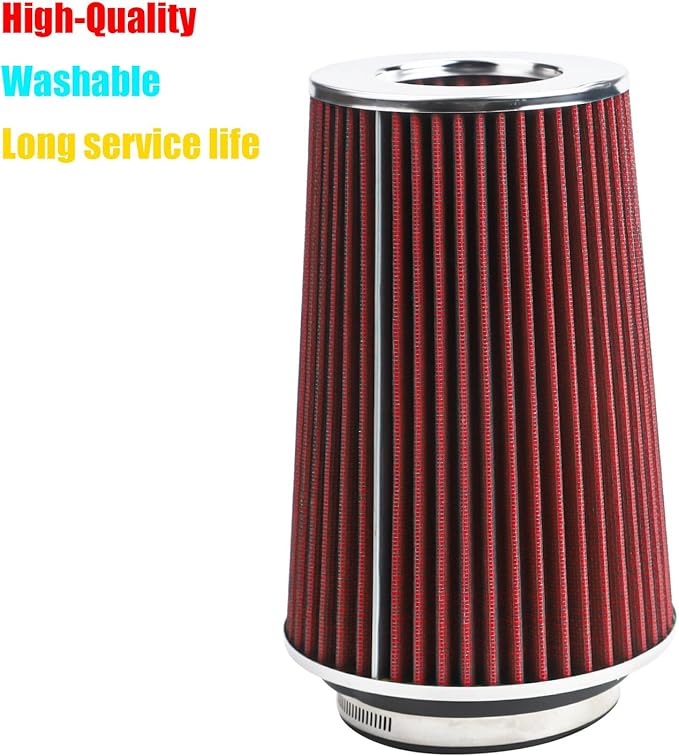 Universal Clamp-On Air Filter Fits 3 In /3.5 In /4 In Three Different Size, Height: 8.75 In, Base: 6 In, Top: 4.75 In, High Flow Round Tapered Washable For Car and Motorcycle