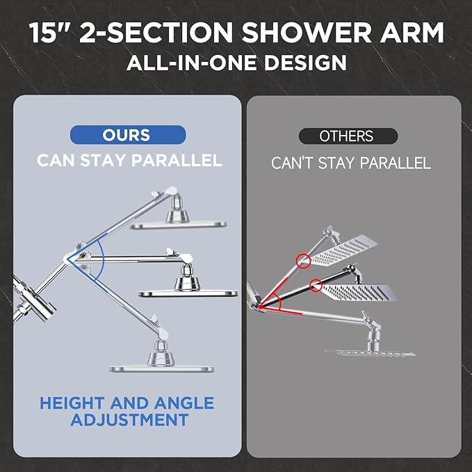 Veken 11.8'' Rain Shower Head with Handheld Spray Combo, Extension Arm for Rainfall Showerhead, Muti-modes Massage High Pressure Hand Held Shower Heads with Hose, Anti-Clog Nozzles & Bathroom(Chrome)