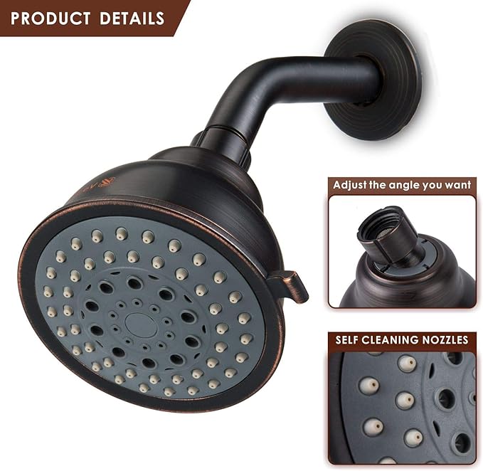 Voolan High Pressure Shower Head with Shower Arm - 5 Function Rain Shower Head - Comfortable Shower Experience Even at Low Water Flow - Oil-Rubbed Bronze