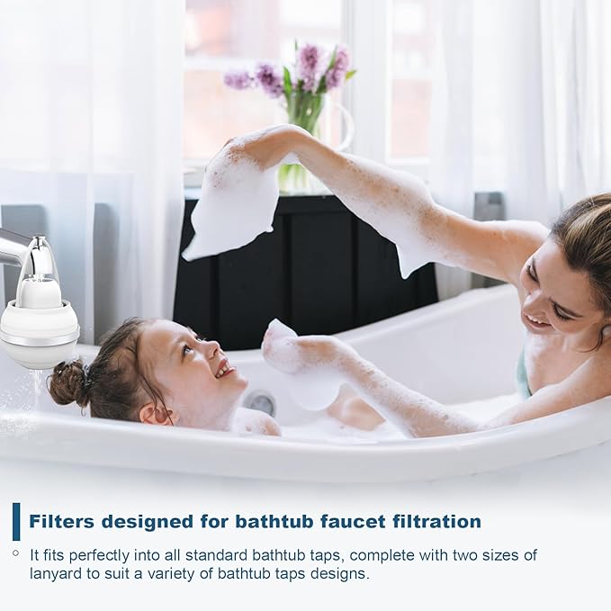 Bath Filter for Tub - 8 Stages Bath Filter- Removes Hundreds of Contaminants, BPA Free, Purify Your Bathwater for Healthier Skin and Hair, White