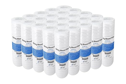String Wound Sediment Water Filter Cartridge Standard 2.5x10" 10 Micron 25 Pack