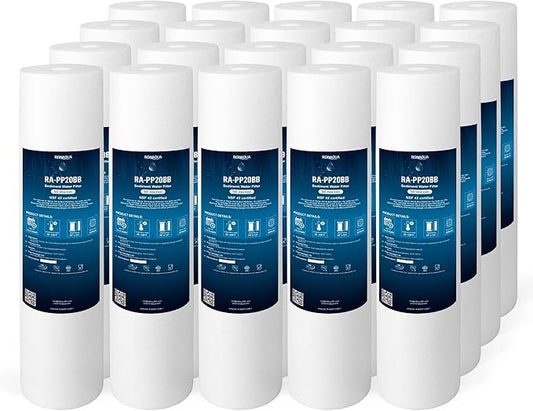Ronaqua 20" x 4.5" Big Sediment Replacement Water Filter Cartridge, 50 Micron, NSF Certified, for Whole House, Compatible with 155358-43, 2PP20BB1M, AP810-2, FPMB-BB5-20, P5-20BB, SDC-45-2005, 20 Pack
