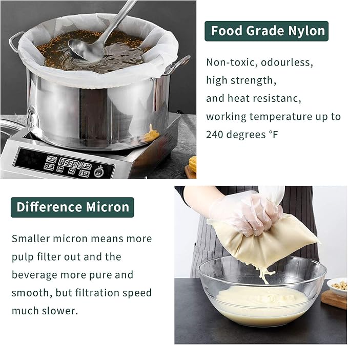 12"x18" Nylon Mesh Strainer Bags for Almond Nut Milk, Greek Yogurt, Home Beer Wine Brewing 180 Micron