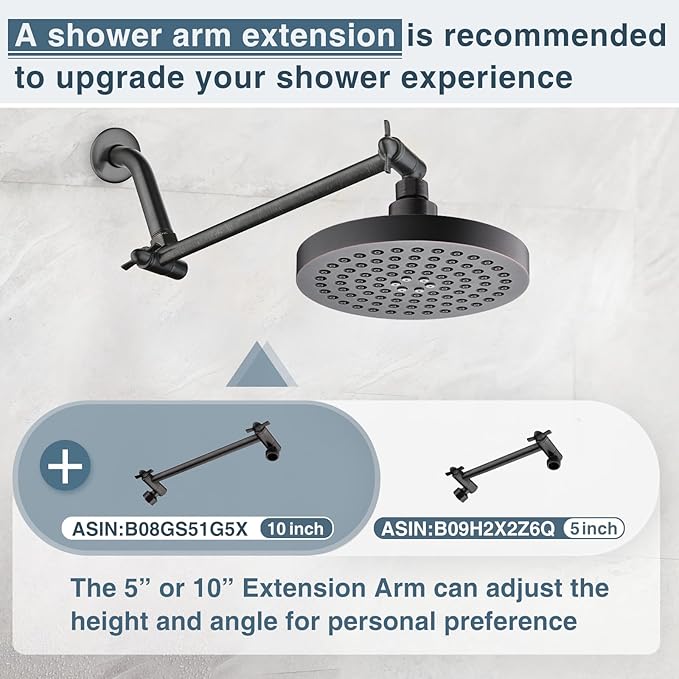 BRIGHT SHOWERS High Pressure Shower Head, 6 Inch Rain Shower Head, 2 Spray Settings Rainfall Shower Heads, Adjustable Angle Replacement Bathroom Showerhead, Easy Installation Oil Rubbed Bronze