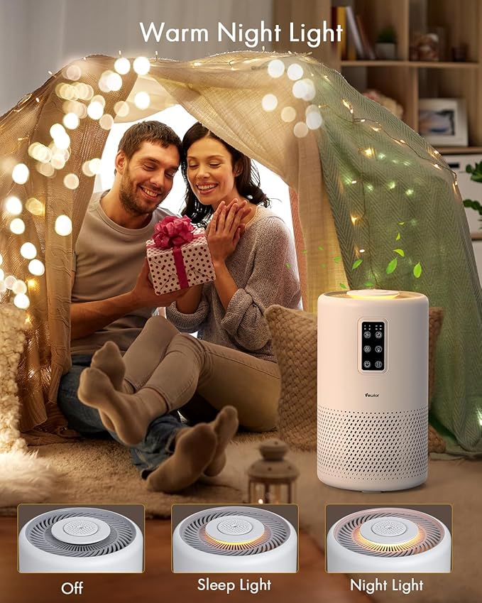 Air Purifiers for Home Large Room up to 1600ft², VEWIOR H13 True HEPA Air Purifier for Bedroom with night light, Fragrance Sponge, Sleep Mode, Timer, Lock, Air Cleaner for Wildfire Smoke Odor Dander