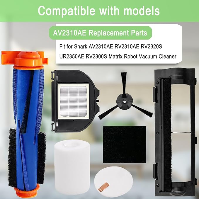 Replacement Parts for Shark AV2310AE RV2310AE RV2320S UR2350AE RV2300S Matrix Robot Vacuum Cleaner 1 Main Brush Roller 1 Set Foam Filter 2 Filters 6 Side Brushes 1 Main Brush Cover (Not For RV2300)