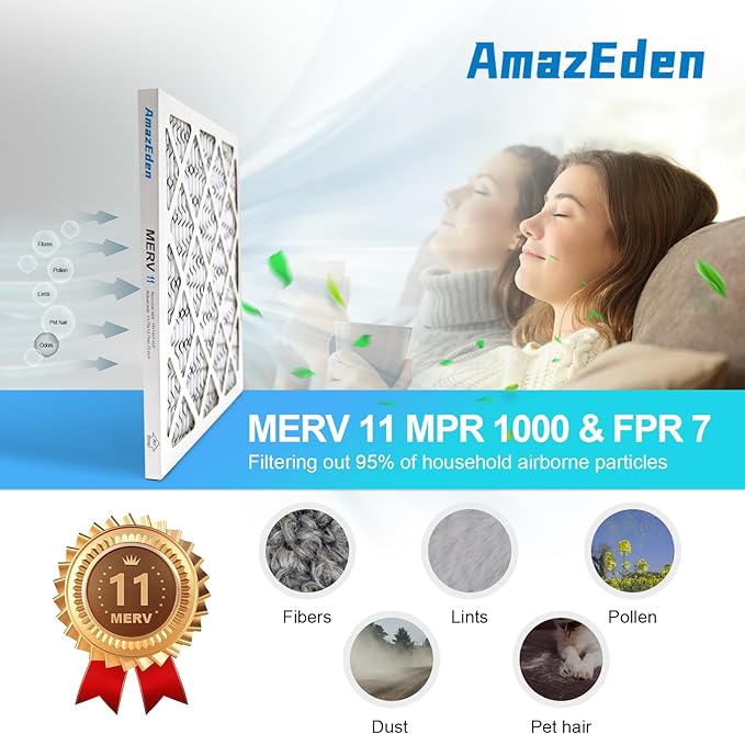 14x14x1 Air Filter MERV 11 (2-Pack) MPR 1000 FPR 7 HVAC AC Furnace Filters Pleated Dust Defense Replacement for Home (Actual Size: 13.75x13.75x0.75 Inches)