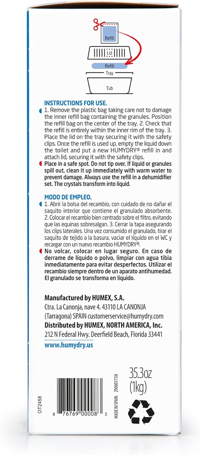 HUMYDRY® - 6-pack of dehumidifier refills - 35.3 oz - Absorbs moisture - Prevents odors - Fragrance-free - For spaces up to 400 sq. ft.