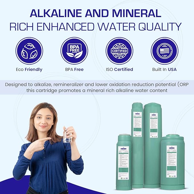 Crystal Quest Alkalizer, Ionizer, Mineralizer & Oxidation Cartridge – Boosts pH & Alkalinity, Enhances Taste with Essential Minerals, Long-Lasting Performance, Easy Installation 4-5/8” x 20”