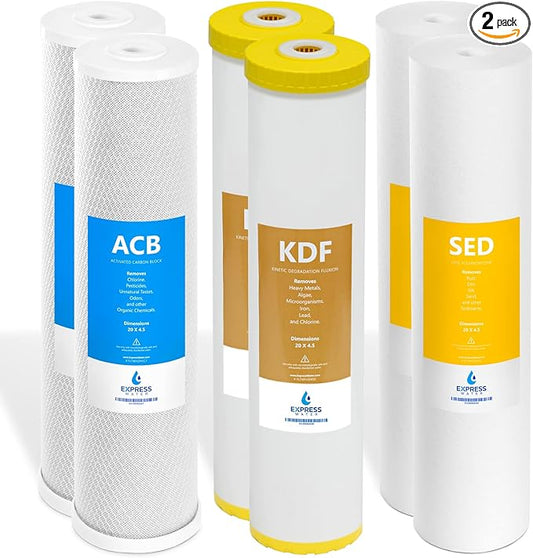 Express Water 2-Year Whole House Heavy Metal Water Filter Set 3 Stage Water Filtration Replacement Kit Sediment, Carbon Block, KDF High Capacity Cartridge Filters–5 Micron Water Filter 4.5” x 20” inch
