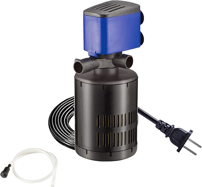 210 GPH Internal Filter Submersible Pump - 3 in 1 Aquarium Fish Tank Pump with Oxygenation, Filtration & Water Cycling, 3.3 ft max lift, 15W