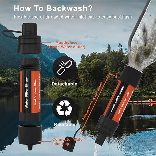 4 Pack Water Filter Straw - Portable, Compact, Multipurpose Water Purification Device for Emergency Kits, Outdoor Activities, Camping, Travel