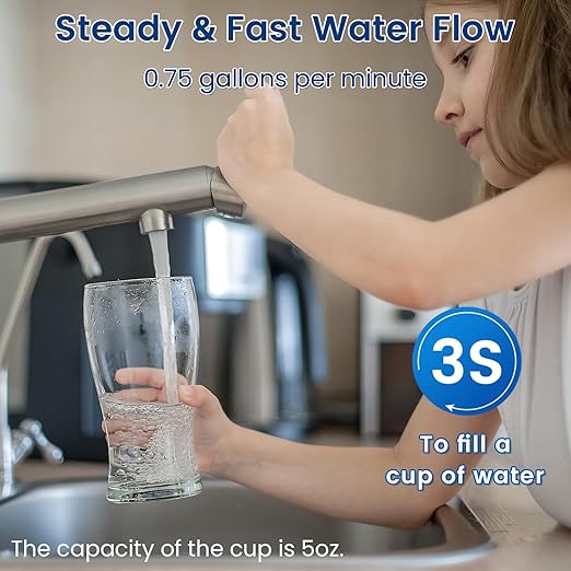 Under Sink Water Filter System,NSF/ANSI 42 Certified Water Purifier,28000 Galloons Large Flow Flux,Reduces PFOA/PFOS,Chlorine,Bad Odors,Direct Connect to Kitchen Faucet (Black-Q5-C2-28000GAL)