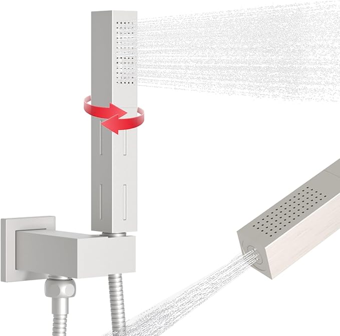 2 Settings Models Handheld Shower Head Sprayer High-Pressure with 59" Long Flexible Hose, Square 2 in1 Solid Brass Adjustable Shower Wand Replacement Kit, Brushed Nickel