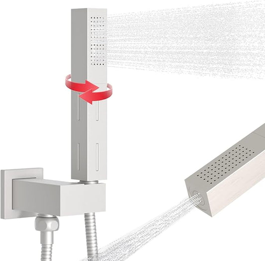 2 Settings Models Handheld Shower Head Sprayer High-Pressure with 59" Long Flexible Hose, Square 2 in1 Solid Brass Adjustable Shower Wand Replacement Kit, Brushed Nickel