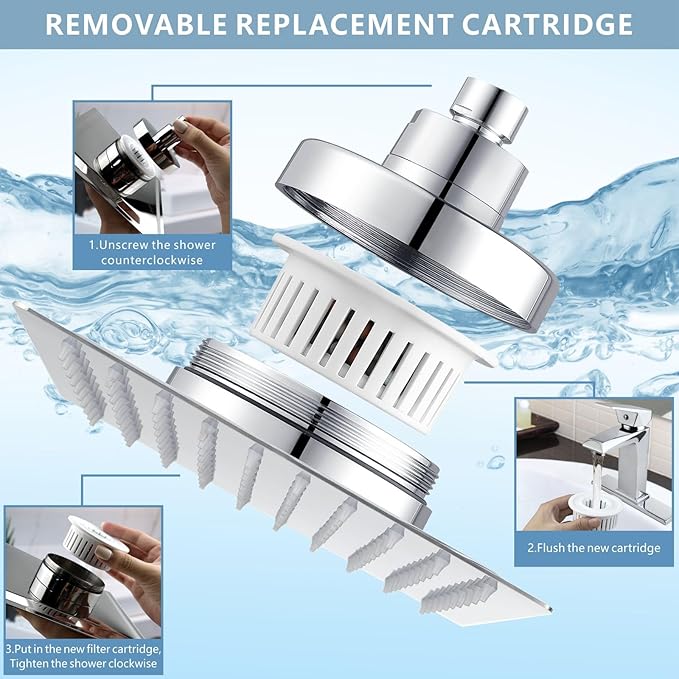 Large Rain Shower Head with Filtered - 12" All Metal Square Rainfall Showerhead Filter for Remove Chlorine and Harmful Substances, Chrome