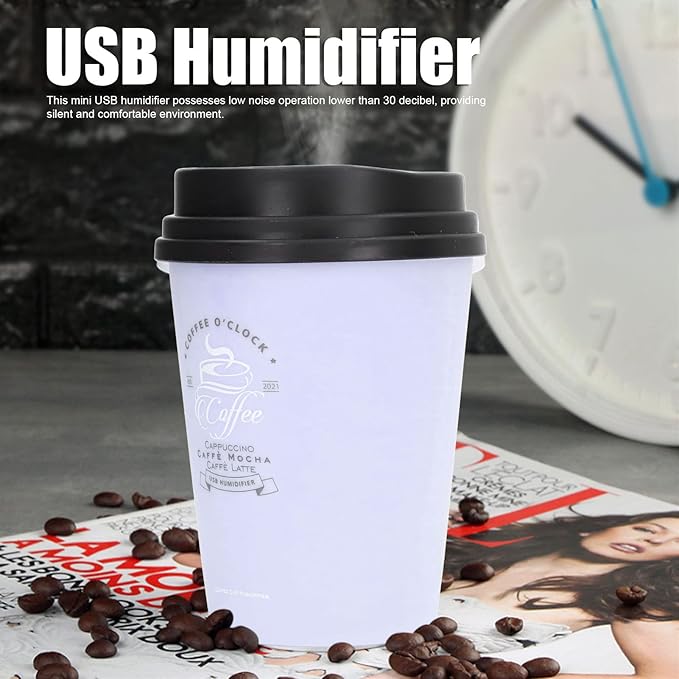 Mini Humidifier, USB 300ml Coffee Cup Low Noise Auto Off Desk Humidifier, Car Humidifier Diffuser, Small Humidifier, Portable Humidifier for Travel, Cute Humidifiers for Bedroom Home Office(Purple)