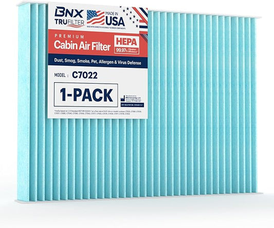 BNX TruFilter C7022 Cabin Air Filter, HEPA 99.97%, MADE IN USA, Compatible With Dodge: Charger, Challenger; Chrysler: 300