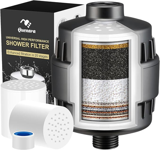 Upgrade Shower Filter,20-Stage Shower Head Filter with 2 Replaceable Filter Cartridges,High Output Shower Water Filter for Removing Chlorine and fluoride-Grey