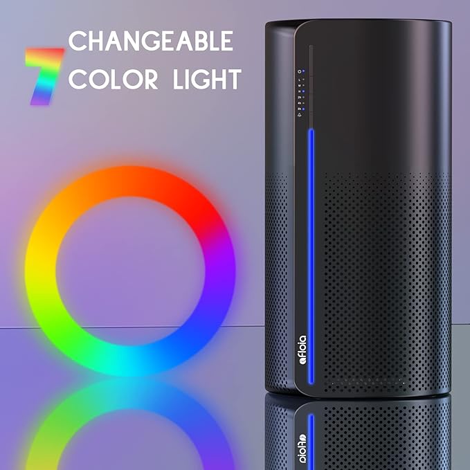 Afloia 2-in-1 Air Purifier and Humidifier Combo, Quiet 3-Stage Filtration for Pet Allergies & Smoke, Auto Shut-Off, 7-Color LED Light, Black