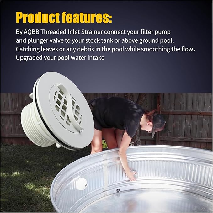 Threaded Inlet Strainer Kit Compatible with Intex Filter Pumps w/ 1-1/2" Hoses,Incl Rubber Washer and Strainer Nut,Inlet Strainer use for Stock Tank Pools & Above Ground Pool