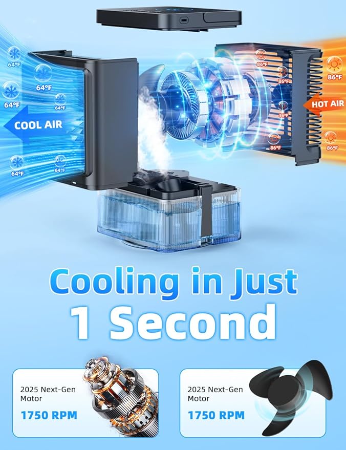 Small Air Conditioner w/ 3 Speeds&3 Modes, Remote, 1100ML Tank Humidifier, 8-Cube Ice Tray, 120° Oscillating, 4 IN 1 Portable Air Conditioners, 7-Color Light, 4H Timer Desk AC Unit for Bedroom