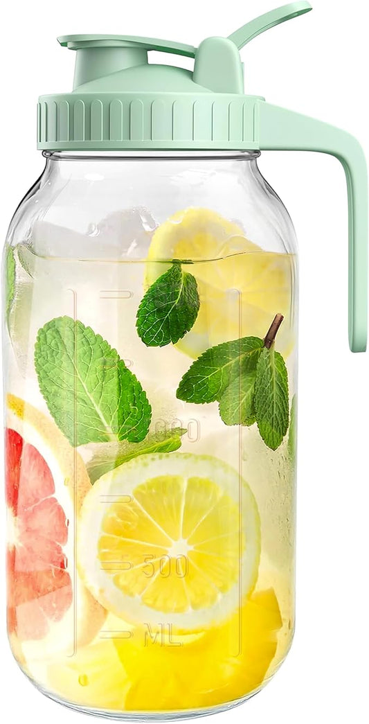 2 Quart Wide Mouth Glass Pitcher with Lid, 64oz Mason Jar Pitcher, Leak-proof Iced Tea Pitcher,Heavy Duty Container for Fridge Sweet Tea,Juice,Cold Brew Coffee,Breastmilk Storage Drinks-1PACK/Blue