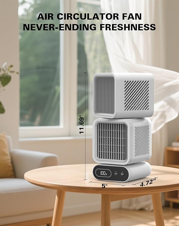 Desk Fan, 11-Inch Table Fan for Bedroom, 6 Speeds, Digital Display, Dual Heads 6000mAh Battery USB Fans, 360° Rotating, 120° Auto Oscillating, Desk Fans Small Quiet for Home, Office, Kitchen