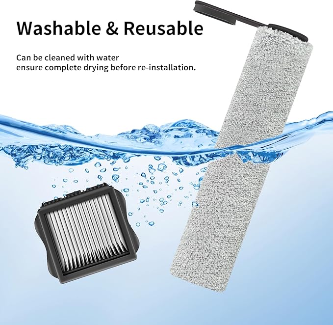 Roller Brush and Filters Replacement Compatible with Tineco Floor ONE S5/Floor One S5 Pro Cordless Vacuum Cleaner,Replacement Parts Include 3 Brush Rollers, 3 Filters
