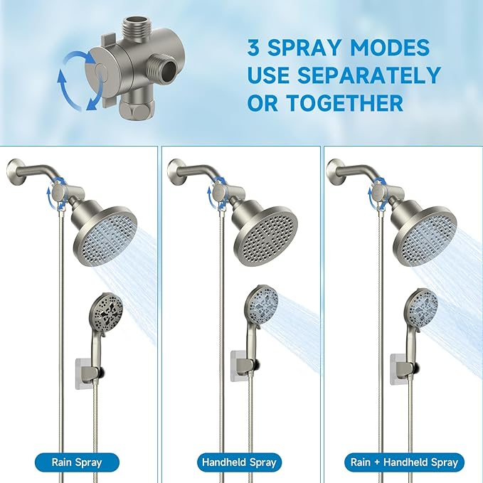 Filtered Shower Heads With Handheld Spray Combo, High Pressure 6" Rain Showerhead & 5" Handheld Dual Shower Head with Filters, Double Shower Heads Set for Hard Water, 69" Shower Hose