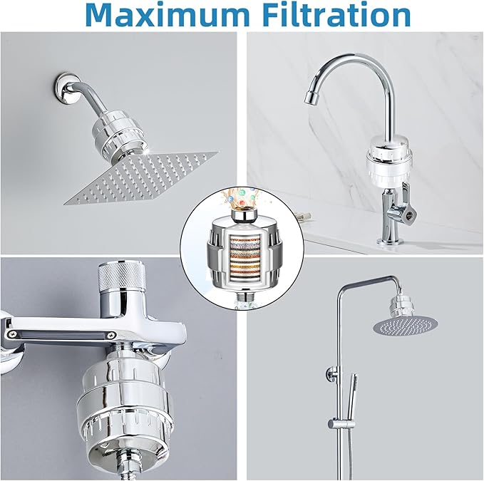 Shower Filter for Hard Water Two Replacement Cartridge High Output Shower Water Filter Silver Remove Chlorine and Fluoride(Silver)