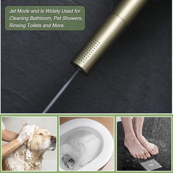 Brass Brushed Gold Shower Head 2 in 1 Function High Pressure 7 inch Hand Held Shower Head Dual Modes High Flow Shower Wand with 59 inch Hose and Shower Bracket