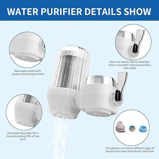 Water Filter for Sink Faucet,Sink Water Filter,Reduces Chlorine, Sand and Odors,Dual-Mode Water Purifier,Rapid Flow- Suitable for Kitchen,Sink,Home Bathroom