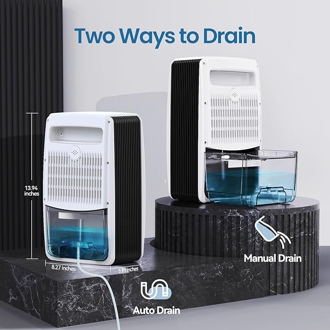 Dehumidifier for Bathroom with Drain Hose, 95 OZ Dehumidifiers for Home Bedroom Basement & RV，Auto Shut-off
