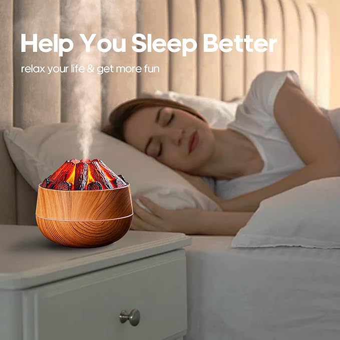 Flame Essential Diffuser Bonfire Humidifier 300ml Ultra-Quiet Auto-Off Aromatherapy Diffuser Campfire Flame Fire Diffuser for Home, Office or Gym - Wood Grain