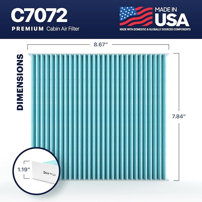 BNX TruFilter C7072 Cabin Air Filter, HEPA 99.97%, MADE IN USA, Compatible With Honda CR-V (1997-2001) and Honda Insight (2000-2006)