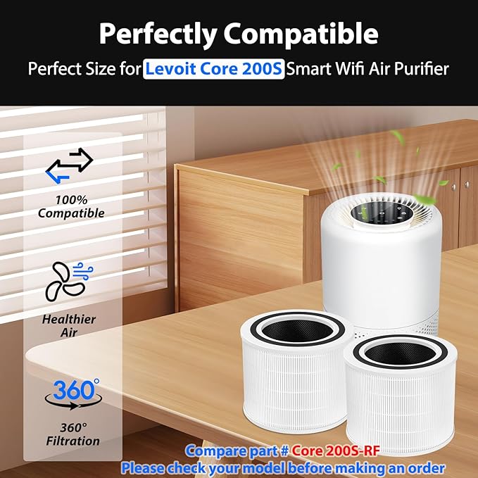 Core 200S Replacement Filter for LEVOIT Core 200S Smart WiFi Air Purifier,Core 200S-P Air Purifier,Fit for Levoit 200S Filter Replacement,3-in-1 True HEPA, Activated Carbon,Core 200S-RF,2Pack