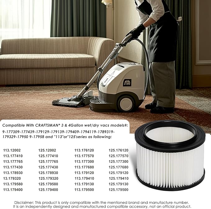 2 Pack 17810 Filter Replacement for Craftsman Shop Vac Filter 9-17810 for 3 to 4 Gallon General Purpose Vacuums