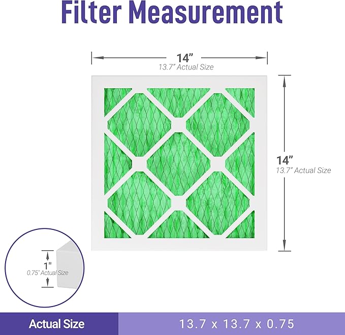 Maycold MERV 13 14x14x1 Air Filter (6-Pack), High-Efficiency Pleated AC & Furnace Filters, Actual Size:13.70" x 13.70" x 0.75", Individually Wrapped in Plastic